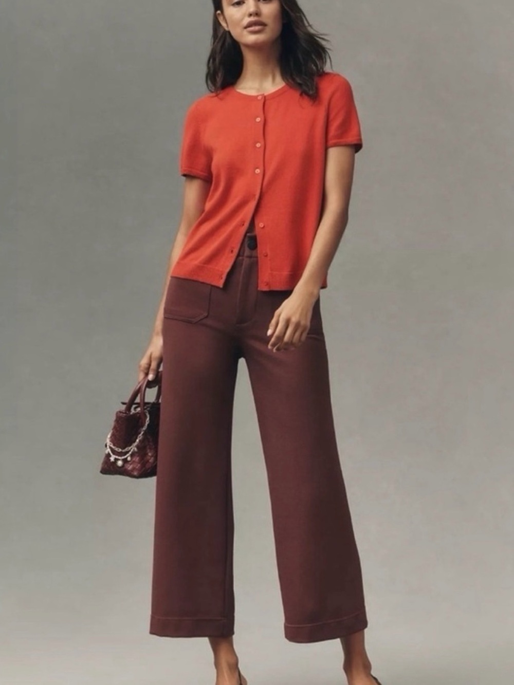Maeve / Anthropologie The Colette knit crop, Maroon